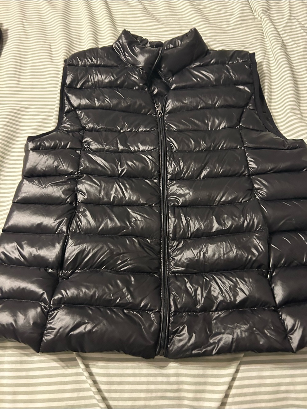Aqua Shiny Black Down filled Puffer Vest